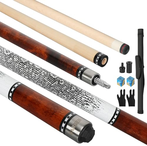 GARSEN, Stecca da biliardo in legno d'acero canadese di grado 6A, punta in pelle da 13 mm, lacca per pianoforte multistrato e ad alta densità, impugnatura antiscivolo con motivo a griglia con custodia