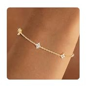 MOGASA Kleeblatt Armband Silber 925 Damen 14K Vergoldet Armbänder Damen | Armband Damen Mit Cubic Zirkonia Verstellbare Armband Silber für Frauen Mädchen Armband Gold Schmuck Geschenke