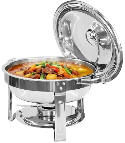 Chafing Dish Buffet Set 6L Round Chafing Dishe for Buffet Food Warmer for Catering Buffet Lid & Lid Holder,Stainless Steel Chafer Buffet Trays for Parties Events Wedding Dinner, Silver (1)