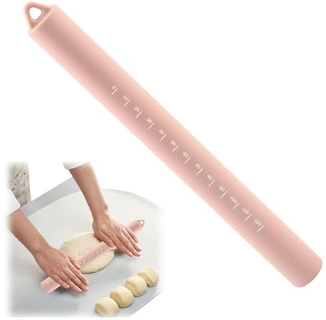 Mattarello in silicone con nucleo interno antiaderente in acciaio inox con scala (rosa, 2 pezzi)