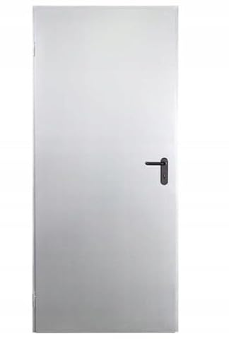 Stahltür 90x200 cm DIN Links - Kellertür Komplettset mit Zarge und Drücker - Verzinkte Mehrzwecktür für Garage und Wirtschaftsraum - Robuste Außentür Stahl Wetterfest und Einbaufertig - Silber