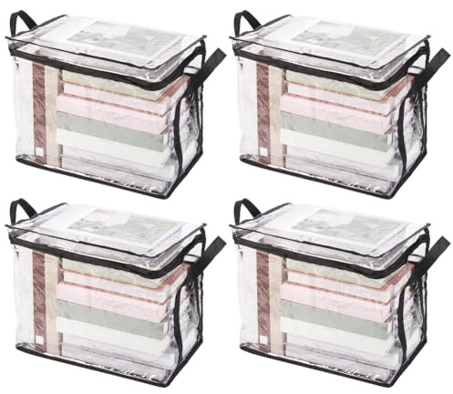 UNICRAFTALE 4 Sacs De Rangement Transparents Pour Livres Noirs 35 8x26 5x30cm Grand Capacité PVC Plastique Zippés Avec Poignée Pour Organisation Bandes Dessinées Bureau Déménagement