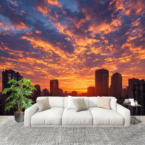 Papel Pintado Infantil Habitación 200x140 cm Paisaje Atardecer En La Ciudad Fotomurales Pared Tejido No Tejido Decorativos Murales Fotográfico Naturaleza Moderno Decoración de Paredes