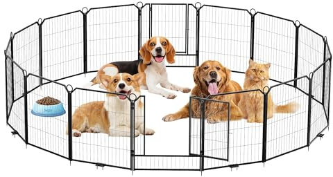 Heavy Duty Metal Dog Playpen - 16 Collapsible Panels at 232 Height, Rust-Resistant Puppy Exercise Fence, Secure Door, Portable for Indoor Outdoor, Yard, Garden, Camping