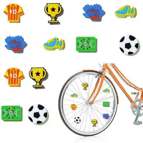 BIVYAX 12 Coole Fußball-Reflektor-Clips für Kinderfahrrad,Motiv-Set mit Spielern,Ball und Stadion, fahrrad speichenreflektoren Einfach an der Speiche befestigt,Lustige und sichere Deko für kleine Fans