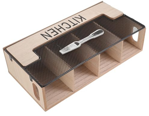 MUSISALY Caja Organizadora de Cubiertos de Madera para Encimera, Porta Cubiertos Compartimentos Múltiples, Organizador de Utensilios de Cocina Vintage, Tamaño Medio, para Cucharas
