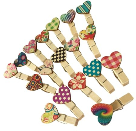 Artibetter 40 Pezzi Clip Foto di Legno a Forma di Cuore per Decorazioni Festa e Ufficio, Mollette Portafoto e Porta Memo per Tenere Note e Fogli Stile Stili Multipli