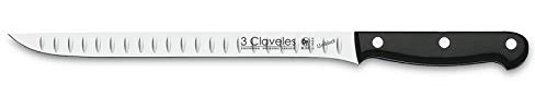 3 Claveles 1114 - Cuchillo Profesional en Acero Inoxidable Molibdeno Vanadio de Alta Calidad, Gama UNIBLOCK, Jamonero Alveolado, Medida 30 cm 12''