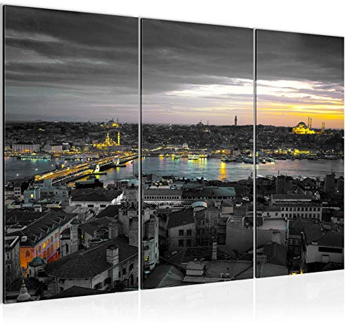 Runa Art Wandbilder Istanbul Türkei Bild XXL Wohnzimmer Schlafzimmer Schwarz Stadt Skyline 120 x 80 cm 3 Teilig 603131b