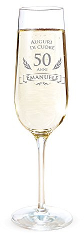AMAVEL Flute con Incisione per i 50 Anni, Auguri di Cuore, Personalizzato con Nome, Bicchieri da Spumante in Vetro, Calici Champagne, Accessori Decorativi Cucina, Idee Regalo Originali