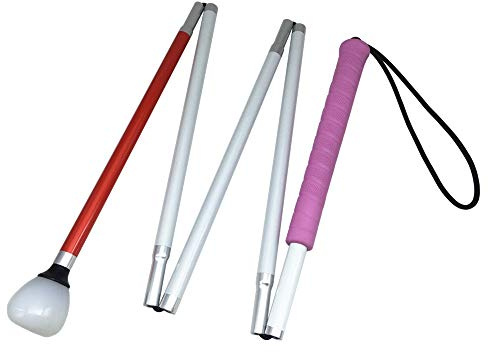 Aluminio Baston Blanco Plegable en 5 Secciones para Ciegos y Baja Vision (Mango de Rosado, 110 cm (43.3 Pulgada))