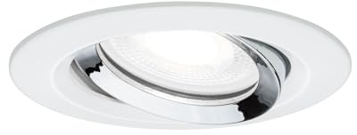 Paulmann 93673 Nova Plus LED Einbauleuchte IP65 rund schwenkbar 6W dimmbar Einbaustrahler GU10 Weiß matt, Chrom Spot Alu Zink Einbaulampe 4000K