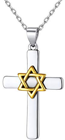 Nofade Silver 925 Davidstern Anhänger Damen Kette mit Kreuz anhänger für mädchen und Jungen…