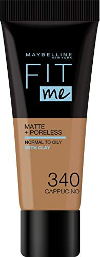 Maybelline New York - Flüssige Foundation Ton auf Ton Fit me! Matte and Poreless – Farbton 340 Cappuccino, Nude