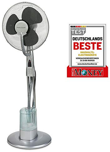 ProfiCare Fläkt PC-VL 3069 LV stående fläkt med 3-stegs vattennebulisering inklusive multifunktions-fjärrkontroll, luftfuktare med elektronisk timer, oscillerande, rostfritt stål