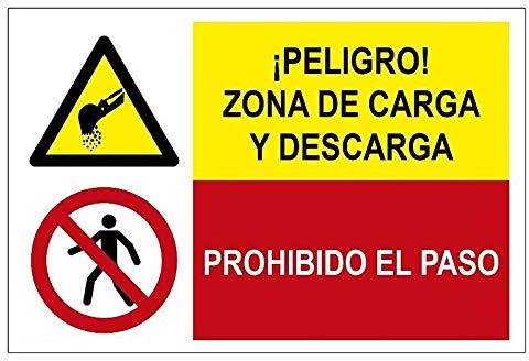 MovilCom® - Señal combinada ¡PELIGRO! ZONA CARGA Y DESCARGA/PROHIBIDO EL PASO de 600X400mm ADHESIVO (ref.PRD4360283)