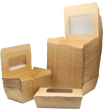 La Llareta 50 Stücke Kraftpapier Lunchbox 700ml/24oz, Kraftkarton Snackboxen, Take Away Box, mit Fenster, Öl und Wasserdicht, für Sandwich, Käsekuchen, Burger
