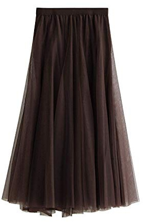Geagodelia Gonna Donna Estiva Moda Gonna a Rete Casual Elegante Gonne Lunghe in Tulle di Pizzo a Vita Alta Pieghettate Multistrato Solido per La Festa di Nozze (caffè, Taglia Unica)