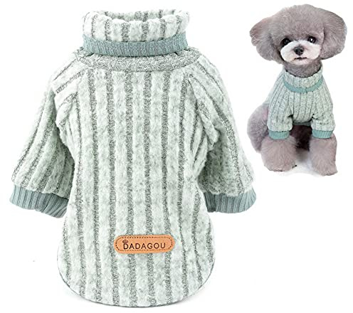 SMALLLEE_LUCKY_STORE Turtleneck Rib Knit Jumper for Small Dogs, Green, S | Soft Knit Fabric, Turtleneck Fit, Stretchy Pullover Fit, Autumn Winter Wear, Bedtime, Chihuahua, Yorkie, Small Breed, Cat
