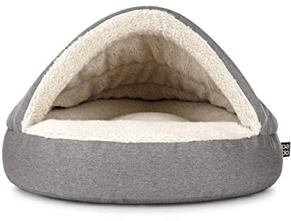 Mypado Shell Mono Hundehöhle mit Strukturstoff - die Kuschel Oase für den Hund Größe L, Füllung Schaumstoff, Graubeige