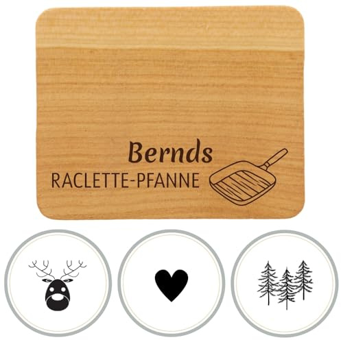 HOFMEISTER® Raclette Untersetzer Kirschholz mit Gravur, 10 x 8 cm - personalisiertes Brettchen für heiße Pfännchen, edles Geschenk für Gastgeber und Familie