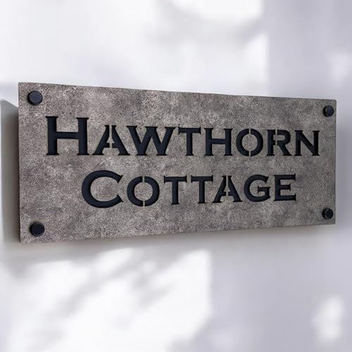 The House Sign Company – Henley Personalised House Sign | 32cm X 14cm | Acrylic Door Plaque with Name or Number | Weatherproof Outdoor House Name Plate |Rustic Effect