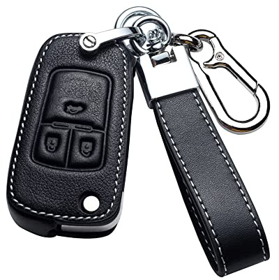 HIBEYO Autoschlüssel Hülle passt für Opel Schutzhülle Schlüsselhülle Rindsleder Cover für Opel Vauxhall Astra Insignia Vectra Corsa Zafira Key Fob Fall Schlüsselbox Klappschlüssel-3tasten Schwarz
