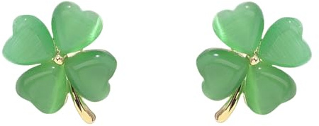 Pendientes de tuerca de plata de ley 925 con diseño de trébol de ojo de gato verde para mujeres y niñas, hipoalergénicos, corazón de la suerte, pétalos de 4 hojas, pequeños y bonitos aretes de tuerca