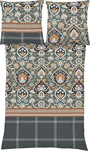 fleuresse Feinbiber Bettwäsche Aspen Ornament eukalyptus 1 Bettbezug 135 x 200 cm + 1 Kissenbezug 80 x 80 cm