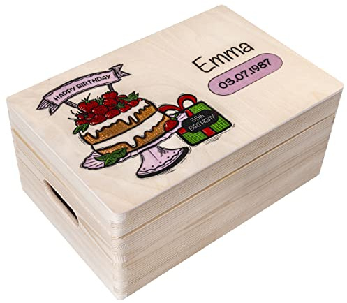 Creative Deco Personalisiert Geburtstag Geschenke für Frauen, Männer und Kinder Erinnerungsbox Holzkiste | Kuchen Torte Motiv für Geburtstag | Individuelle Geschenk | Geschenkkiste Geschenkbox