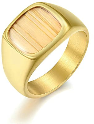 Daesar Edelstahl Ringe Herren Gold, Männer Ring Personalisiert 5.5MM mit Horz Siegelring Partnerringe Freundschaftsringe Gr.55 (17.5)