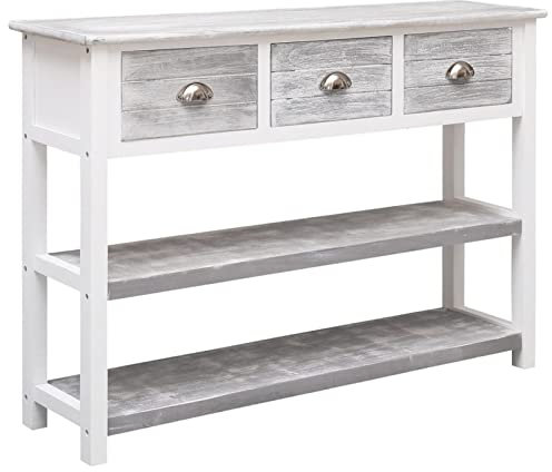 Tidyard Sideboard mit Schubladen Standschrank Flurtisch Konsolentisch Beistellschrank Highboard Kommode Massivholz Paulownia Antik-Grau 108x30x76 cm