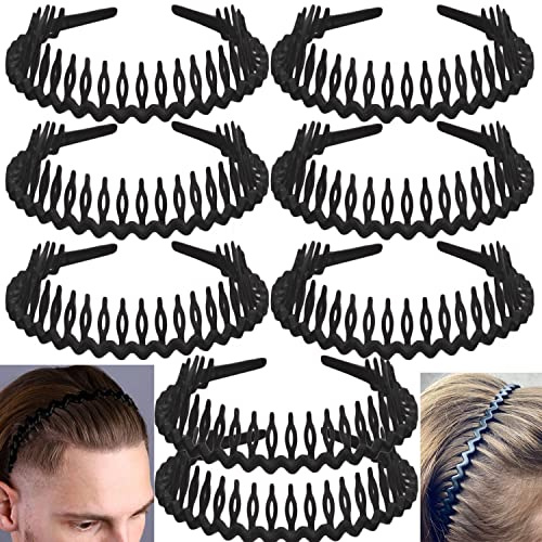 LAPOHI 8 PCS Non Slip Fashion Effortless Plastic Headbands with Teeth Comb Skinny Hair Accessories Bands for Women Men Teen Girls, Long Teeth Matte Black