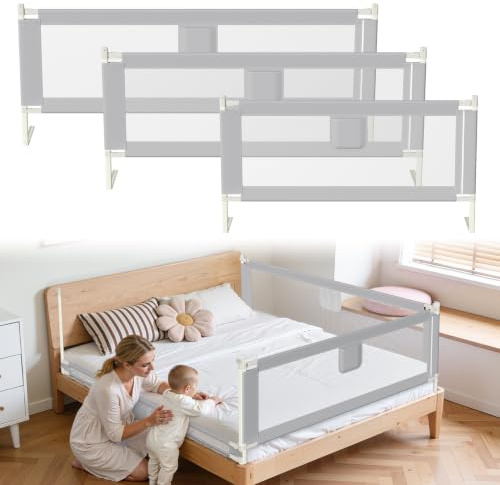 SWANEW Griglia di protezione per lettino da 200 cm, Sponde Letto Bambini per bambini e bambini, pieghevole, con rete ariosa, stabile e facile da montare, colore: Grigio
