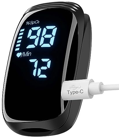 Rechargeable Pulse Oximeter Fingertip - Blood Oxygen Saturation Monitor With Accurate Fast SpO2 Reading (Black)
