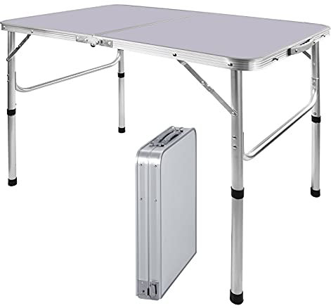 Bowose 90x60cm Klapptisch Gartentisch höhenverstellbar, Aluminium-Camping-Tisch 30KG Kapazität, leichte tragbare Faltbare Tisch Esstisch für innen, außen, Küche, Party, Garten
