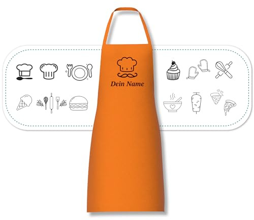 Schürze personalisiert mit Motiv & Wunschtext bestickt - Individuell personalisierte Kochschürze aus hochwertiger Baumwolle als besonderes Geschenk
