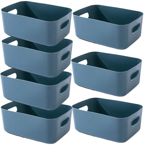 EURXLQ 7 Pezzi Cestini Portaoggetti Plastica Scatole Organizer con Manici,Contenitori per Armadio,Contenitore Plastica,Organizer Portaoggetti per Cucina Bagno Cosmetici (Blu, 30×20×12 cm)