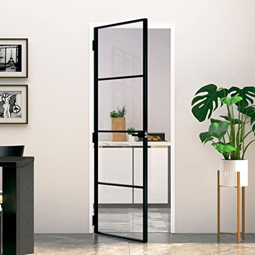 Innentür Schwarz 76x201,5 cm Hartglas & Aluminium Schlank, ZEYUAN Zimmertür, Eingangstür, Innentüren, Wohnungstür, Nebeneingangstür, Terrassentür, Außentüren - Montagezubehör inbegriffen