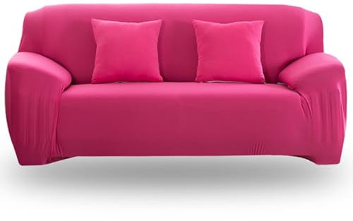 OKJK Sofabezug Stretch, Wohnzimmer sofaschoner für Ledersofa, Armlehnen Sofabezug, weicher und bequemer Stoff, All-Inclusive, für die meisten Sofas geeignet (Rose Pink,3-Seater 190-230cm)