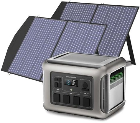 ALLPOWERS R2500 Solar Generator 2016Wh with 2x 100W Portable Solar Panels, 4 X 2500W (4000W Surge) AC Outlets, Portable Power Station, Outdoor Generator for Home Backup Outdoors Camping RV Emergency