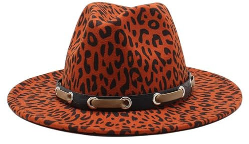 NOAMED Fengyan Mützen Frauen Beliebte Jazz Hut Leopard Britische Retro Melone Mode Herren und Damen Wollmütze (Farbe : Rot, Größe : 6 7/8-7 1/8)