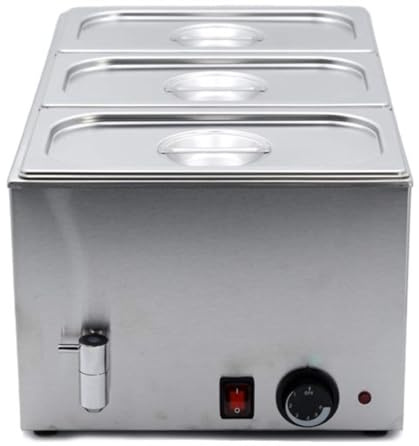 Full Size 1/1 GN Wet Bain Marie with 3 x 1/3 GN Pans & Lids – Commercial Countertop Food Warmer with Drain Tap & Adjustable Thermostat | Heavy Duty Stainless Steel Hot Bain Marie (Italian Design)