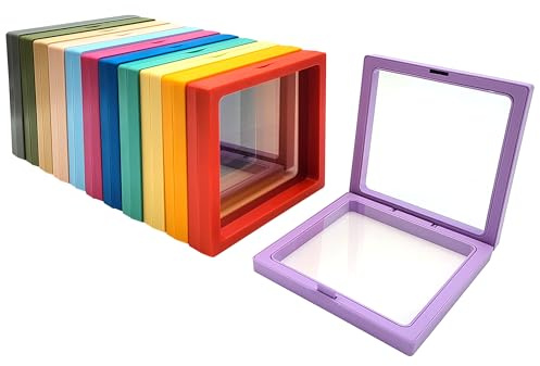 ailison 12PCS 3D Floating Frame Display Stand, Jewelry Box, Gift Box, Ornament Organizer, Small Travel Jewelry Box, PE Film Anti-Oxidation, Suspended Display Box Stackable (Multicolour, 4.33 * 4.33)