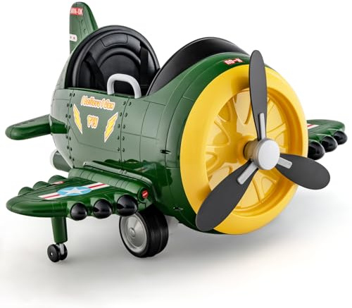 COSTWAY Macchina Elettrica a Forma di Aereo per Bambini, Aeroplano Elettrico Cavalcabile con Telecomando Alare Pieghevole e Elica Rotante, Cruscotto Illuminato, per Bambini 3 Anni+ (Verde)