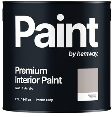 Hemway Pebble Grey Paint 2.5 L, Indoor Matt Finish, One Coat, Wall Paint, Acrylic & Water-Based Emulsion, Quick Dry & High Coverage for the Kitchen, Bathroom & Bedroom Walls & Ceiling