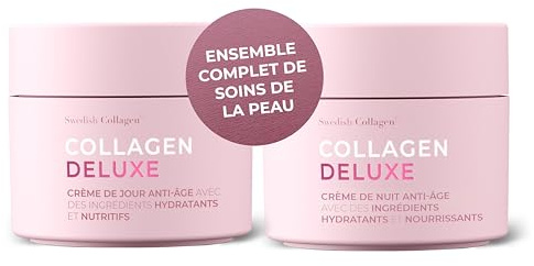 Swedish Collagen Deluxe Retinol Tages- und Nachtcreme, 2 x 50 ml | Hydratisierte und strahlende Haut mit Retinol, Niacinamid, Vitamin E, Bio-Aloe Vera & Sheabutter; AM & PM Set