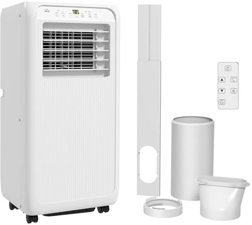 HOMCOM Portable Air Conditioner 9000 BTU, 3-in-1 Cooling, Fan & Dehumidifier Mode, Mobile Air Conditioning Unit with Digital Display, Remote Control, 24H Timer, Window Kit for Rooms up to 28㎡