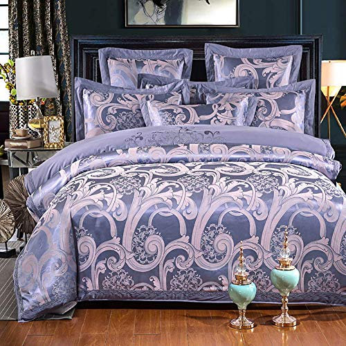 Bettwäsche-Set Seidenbettwäsche-Set King Size, Bettbezüge Kingsize-Betten Rot, Bettwäsche-Set King Size Doppel-Bettbezug-Set Seiden-Baumwoll-Satin Jacquard Doppelbett Twin Silber 4-tlg. Dekoration (C