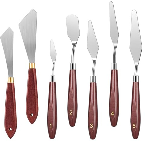 HYMAIPROSPERITY 7Pcs Multifunctional Painting Knife Set - Ergonomical Hybrid Spatula Stainless Steel Knives for Artist Oil & Mini Rock Painting